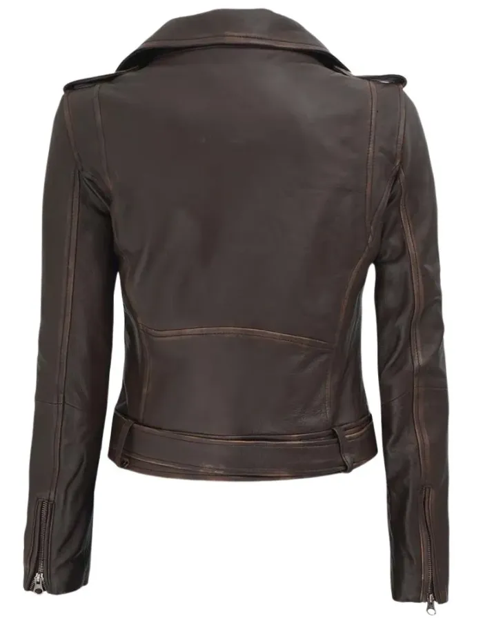 Women's Nellie Cropped Dark Brown Rub-Off Leather Jacket