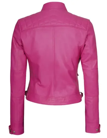 Womens Pink Real Leather Motorcycle Jacket Womens Pink Real Leather Motorcycle Jacket
