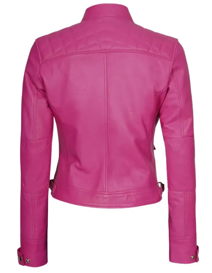 Womens Pink Real Leather Motorcycle Jacket Womens Pink Real Leather Motorcycle Jacket
