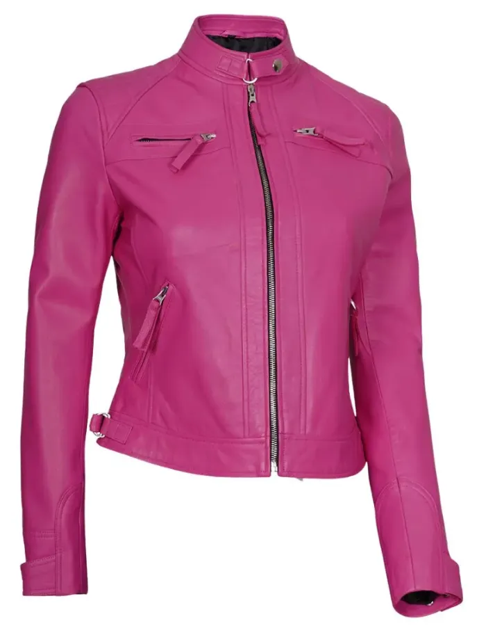 Womens Pink Real Leather Motorcycle Jacket Womens Pink Real Leather Motorcycle Jacket