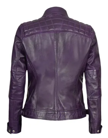 Womens Real Leather Purple Motorcycle Jacket