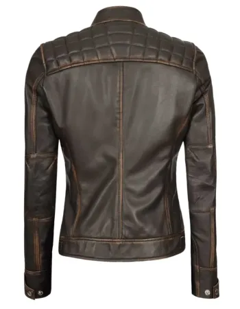 Womens Quilted Dark Brown Leather Motorcycle Jacket