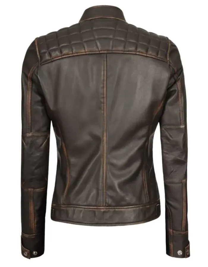 Womens Quilted Dark Brown Leather Motorcycle Jacket