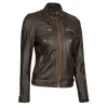 Womens Quilted Dark Brown Leather Motorcycle Jacket
