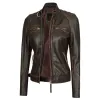 Womens Quilted Dark Brown Leather Motorcycle Jacket