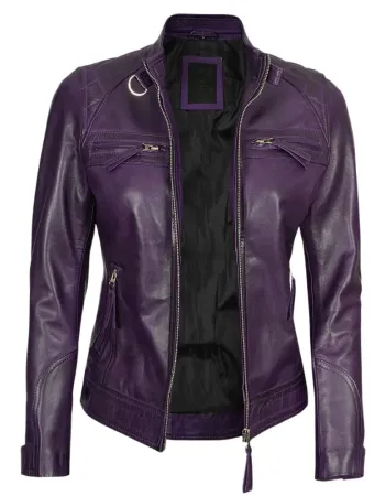 Womens Real Leather Purple Motorcycle Jacket
