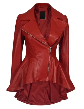 Women's Red Peplum Leather Jacket