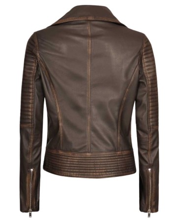 Womens Rub-Off Dark Brown Asymmetrical Padded Leather Jacket Womens Rub-Off Dark Brown Asymmetrical Padded Leather Jacket