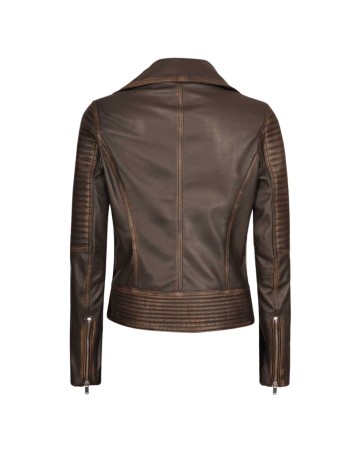 Womens Rub-Off Dark Brown Asymmetrical Padded Leather Jacket Womens Rub-Off Dark Brown Asymmetrical Padded Leather Jacket
