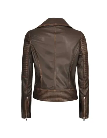 Womens Rub-Off Dark Brown Asymmetrical Padded Leather Jacket Womens Rub-Off Dark Brown Asymmetrical Padded Leather Jacket