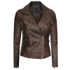 Womens Rub-Off Dark Brown Asymmetrical Padded Leather Jacket Womens Rub-Off Dark Brown Asymmetrical Padded Leather Jacket