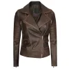 Womens Rub-Off Dark Brown Asymmetrical Padded Leather Jacket Womens Rub-Off Dark Brown Asymmetrical Padded Leather Jacket