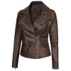 Womens Rub-Off Dark Brown Asymmetrical Padded Leather Jacket Womens Rub-Off Dark Brown Asymmetrical Padded Leather Jacket