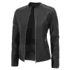 Women's Black Textured Slim Fit Leather Jacket Women's Black Textured Slim Fit Leather Jacket