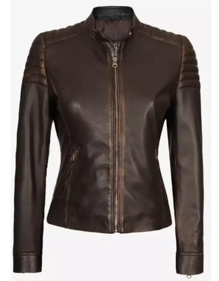 Womens Slim-Fit Vintage Dark Brown Distressed Leather Jacket Womens Slim-Fit Vintage Dark Brown Distressed Leather Jacket