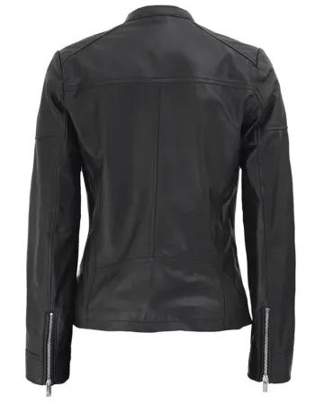 Women's Black Textured Slim Fit Leather Jacket Women's Black Textured Slim Fit Leather Jacket