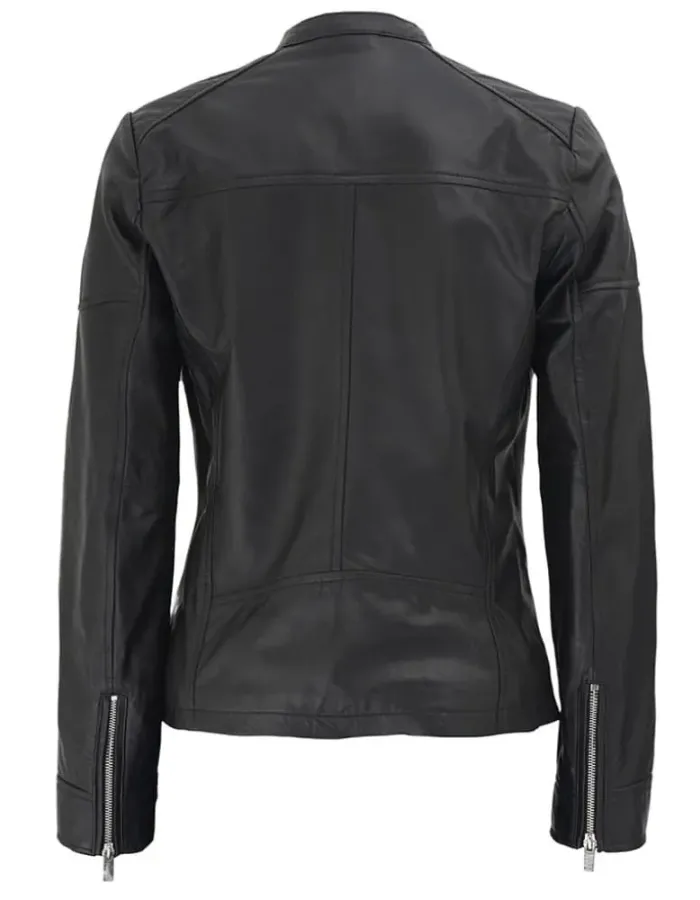 Women's Black Textured Slim Fit Leather Jacket Women's Black Textured Slim Fit Leather Jacket