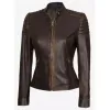Womens Slim-Fit Vintage Dark Brown Distressed Leather Jacket Womens Slim-Fit Vintage Dark Brown Distressed Leather Jacket