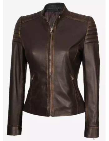 Womens Slim-Fit Vintage Dark Brown Distressed Leather Jacket Womens Slim-Fit Vintage Dark Brown Distressed Leather Jacket