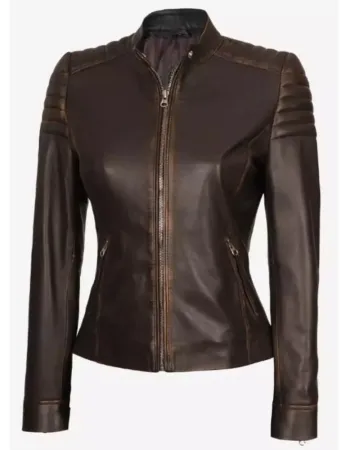 Womens Slim-Fit Vintage Dark Brown Distressed Leather Jacket Womens Slim-Fit Vintage Dark Brown Distressed Leather Jacket
