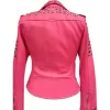 Womens Studded Pink Biker Leather Jacket