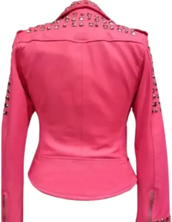 Womens Studded Pink Biker Leather Jacket