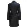 Women's Tall Black Wide Collar Trench Leather Coat
