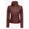 Womens Top Notch Asymmetrical Brown Moto Leather Jacket