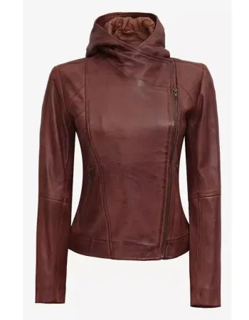 Womens Top Notch Asymmetrical Brown Moto Leather Jacket