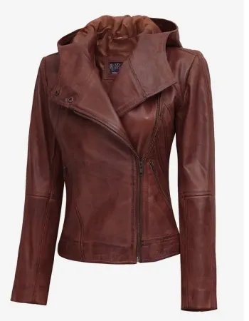 Womens Top Notch Asymmetrical Brown Moto Leather Jacket