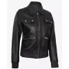 Womens Trucker Black Bomber Leather Jacket