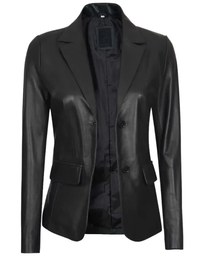 Women's Two Button Black Leather Blazer Women's Two Button Black Leather Blazer