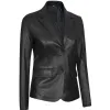 Women's Two Button Black Leather Blazer Women's Two Button Black Leather Blazer