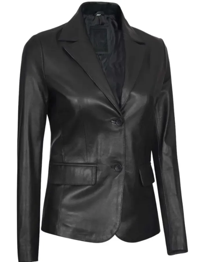 Women's Two Button Black Leather Blazer Women's Two Button Black Leather Blazer