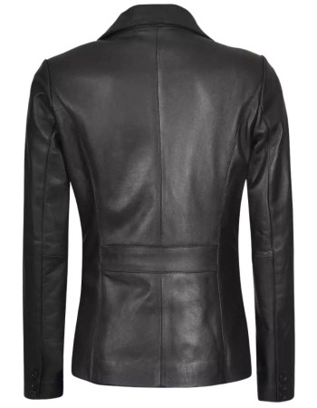 Women's Two Button Black Leather Blazer