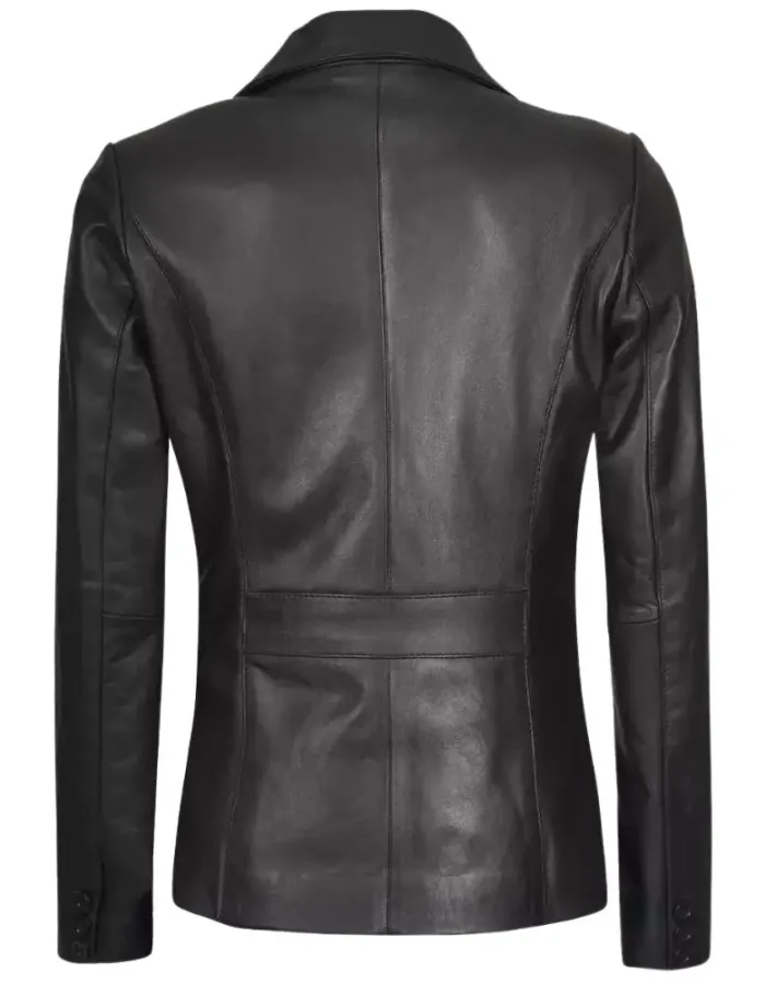 Women's Two Button Black Leather Blazer Women's Two Button Black Leather Blazer