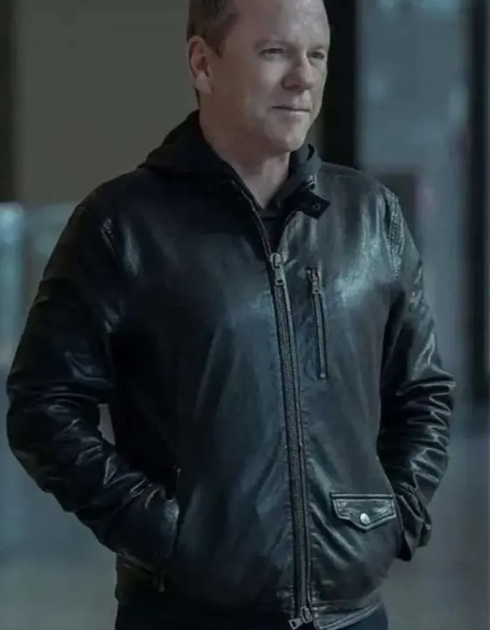 Rabbit Hole 2023 Kiefer Sutherland (John Weir) Black Leather Jacket
