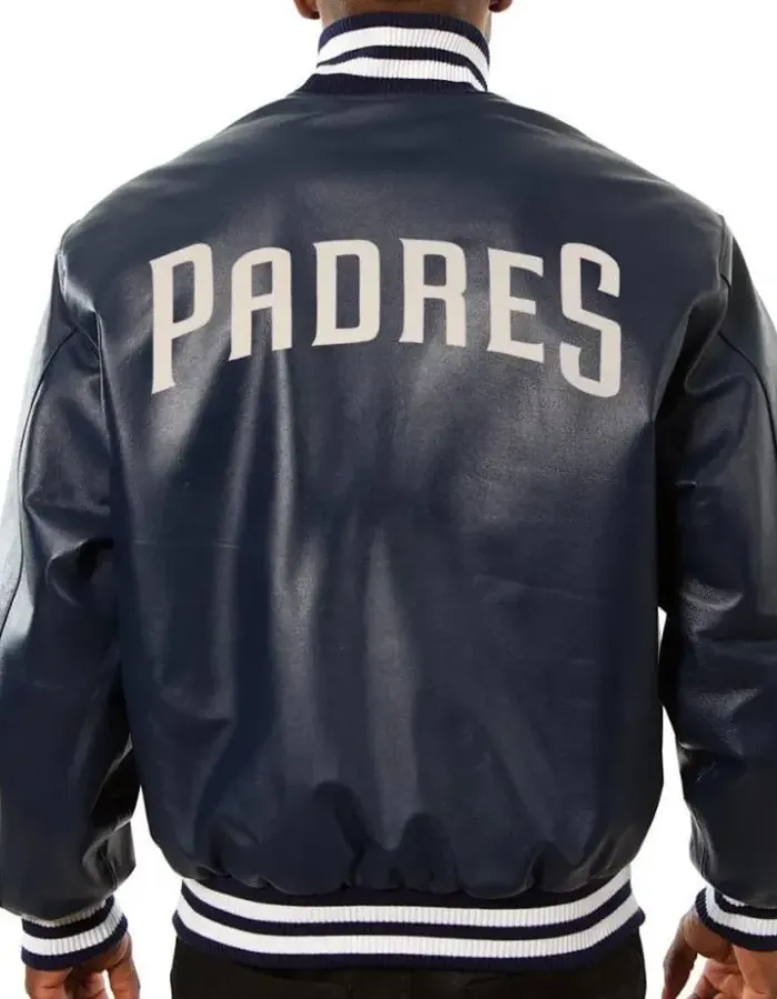 San Diego Padres Navy Blue Varsity Leather Jacket