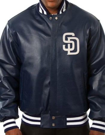 San Diego Padres Navy Blue Varsity Leather Jacket
