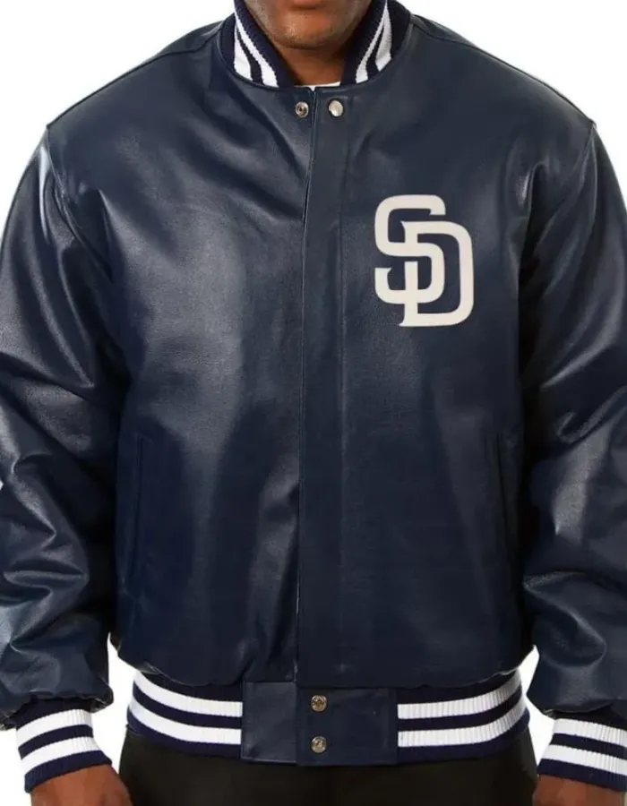 San Diego Padres Navy Blue Varsity Leather Jacket