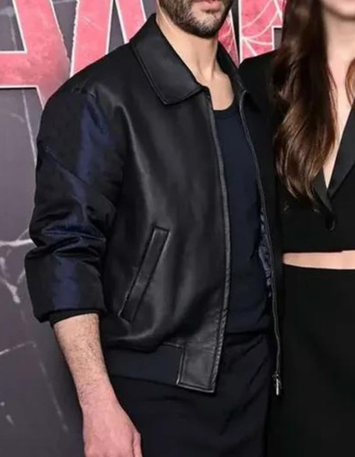 Madame Web Tahar Rahim Premiere Black Leather Jacket Madame Web Tahar Rahim Premiere Black Leather Jacket