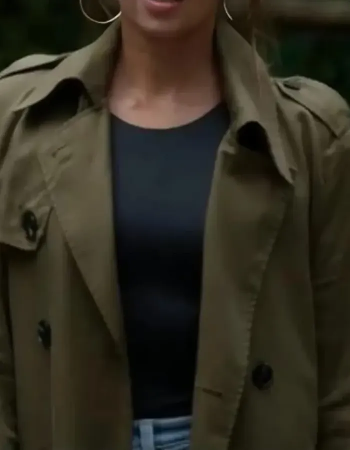 Wild Cards 2024 Vanessa Morgan Green Cotton Trench Coat Wild Cards 2024 Vanessa Morgan Green Cotton Trench Coat