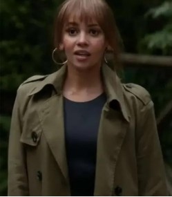Wild Cards 2024 Vanessa Morgan Green Cotton Trench Coat