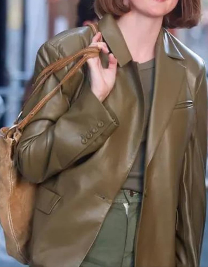 Ingrid A Different Man 2024 Olive Green Leather Blazer