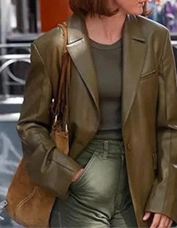 Ingrid A Different Man 2024 Olive Green Leather Blazer Ingrid A Different Man 2024 Olive Green Leather Blazer