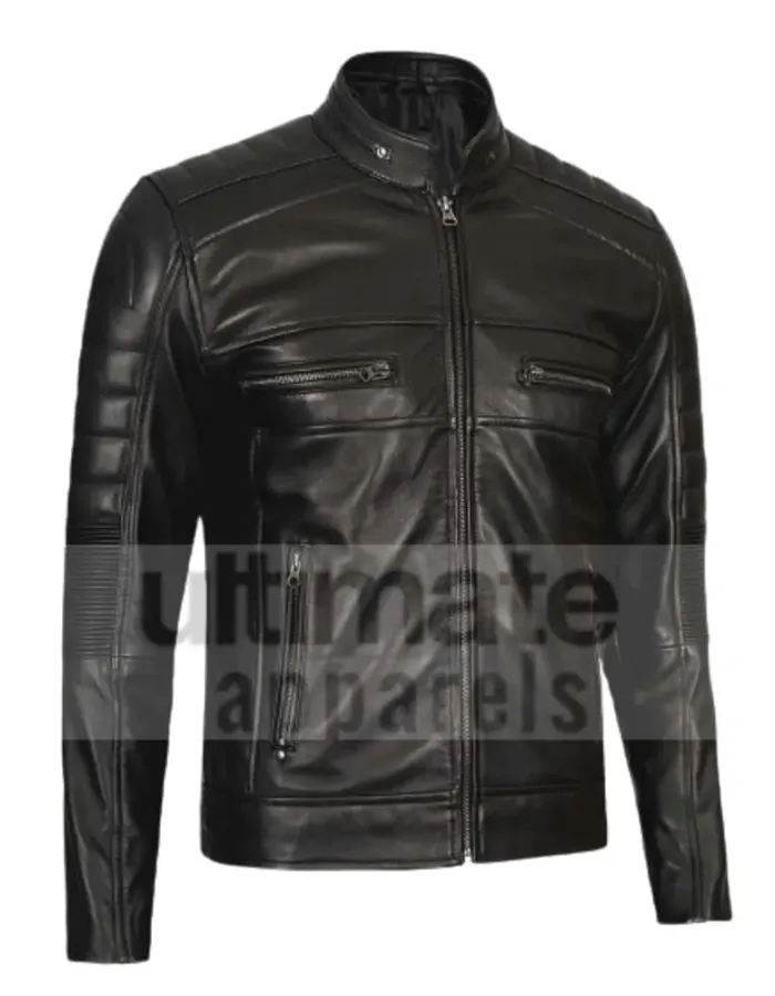 Austin Mens Black Cafe Racer Leather Jacket