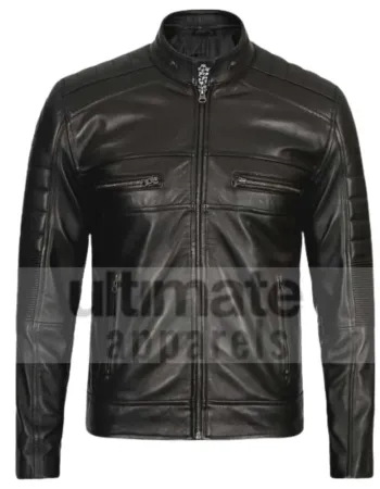 Austin Mens Black Cafe Racer Leather Jacket
