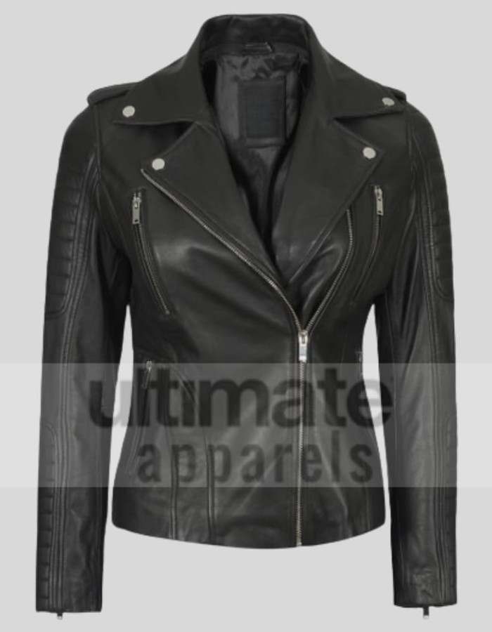 Bagheria Women's Top Notch Black Leather Jacket