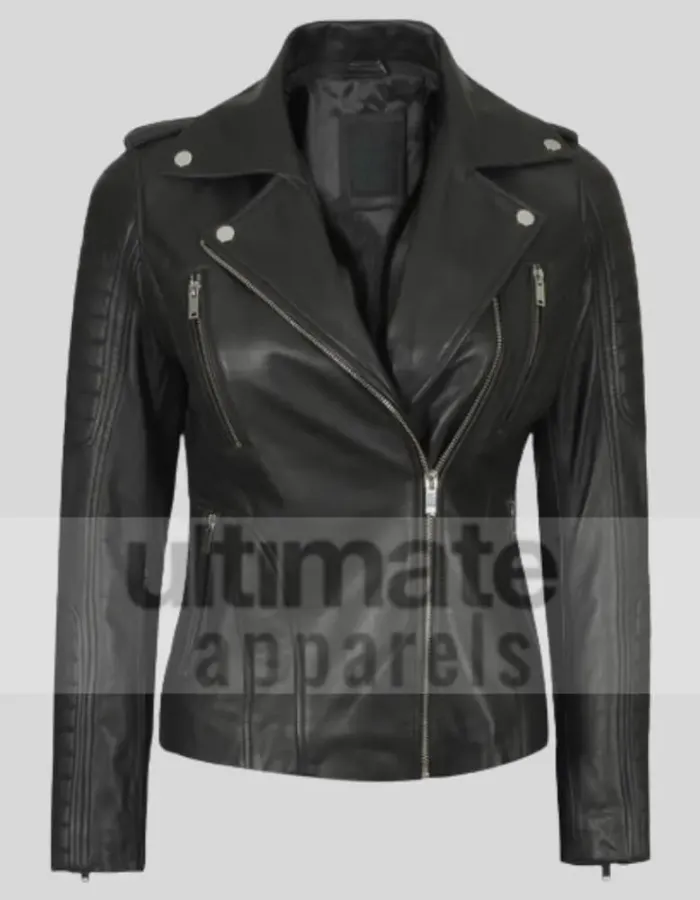 Bagheria Women's Top Notch Black Leather Jacket Bagheria Women's Top Notch Black Leather Jacket