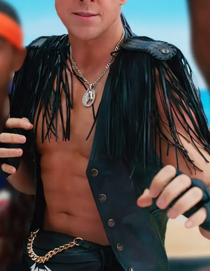 Barbie Ryan Gosling (Ken) Black Fringe Leather Vest Barbie Ryan Gosling (Ken) Black Fringe Leather Vest